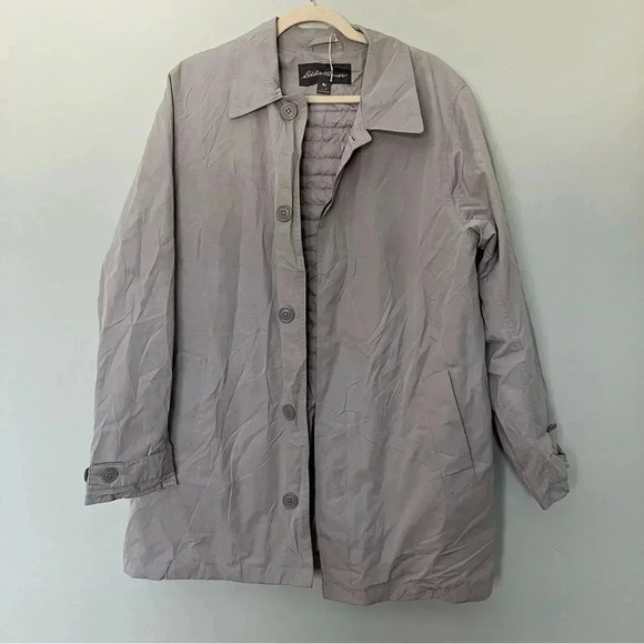 NWOT Eddie Bauer light grey down liner plaid lining jacket - Picture 1 of 11